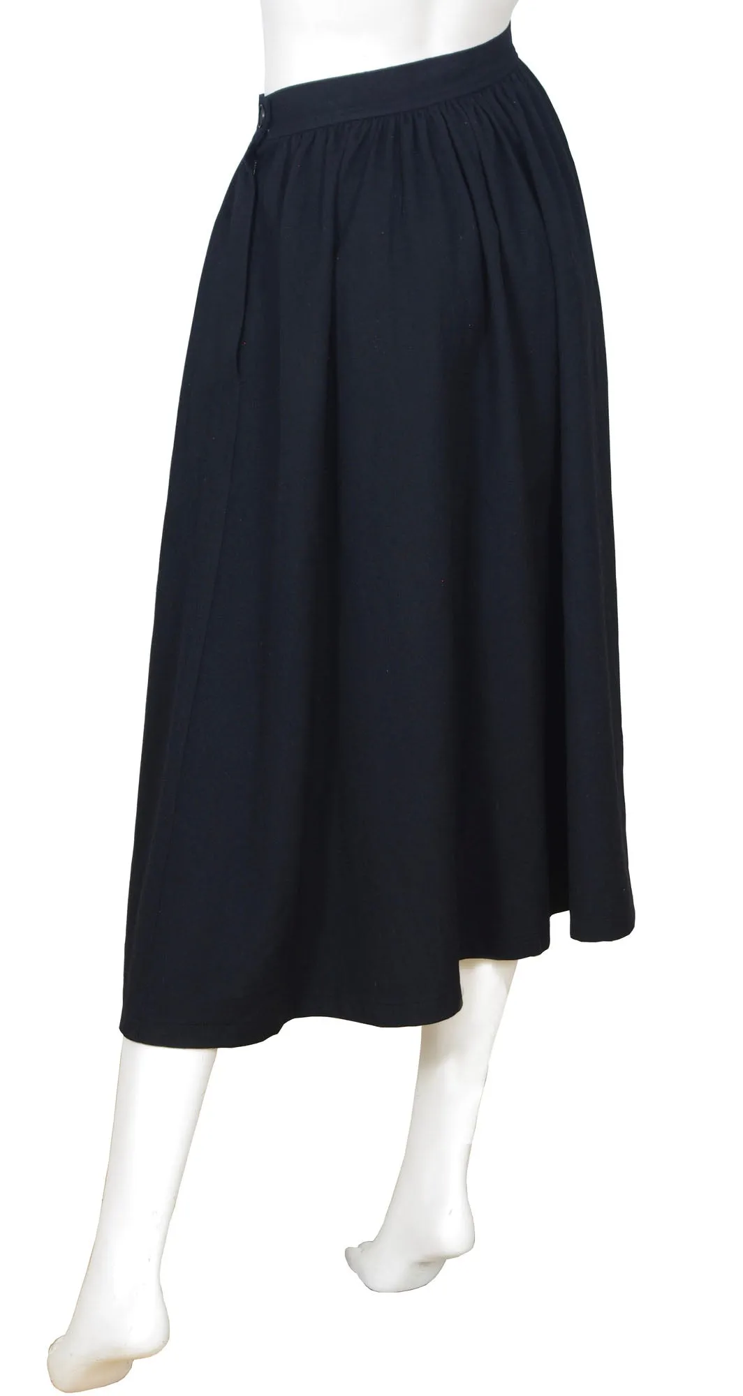 1980s Black Wool High Waisted Midi Skirt