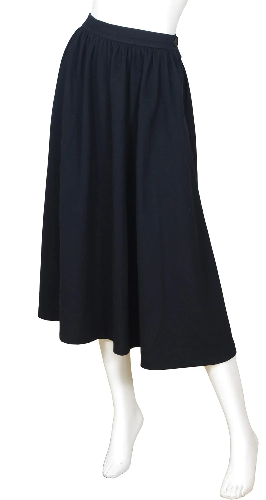 1980s Black Wool High Waisted Midi Skirt
