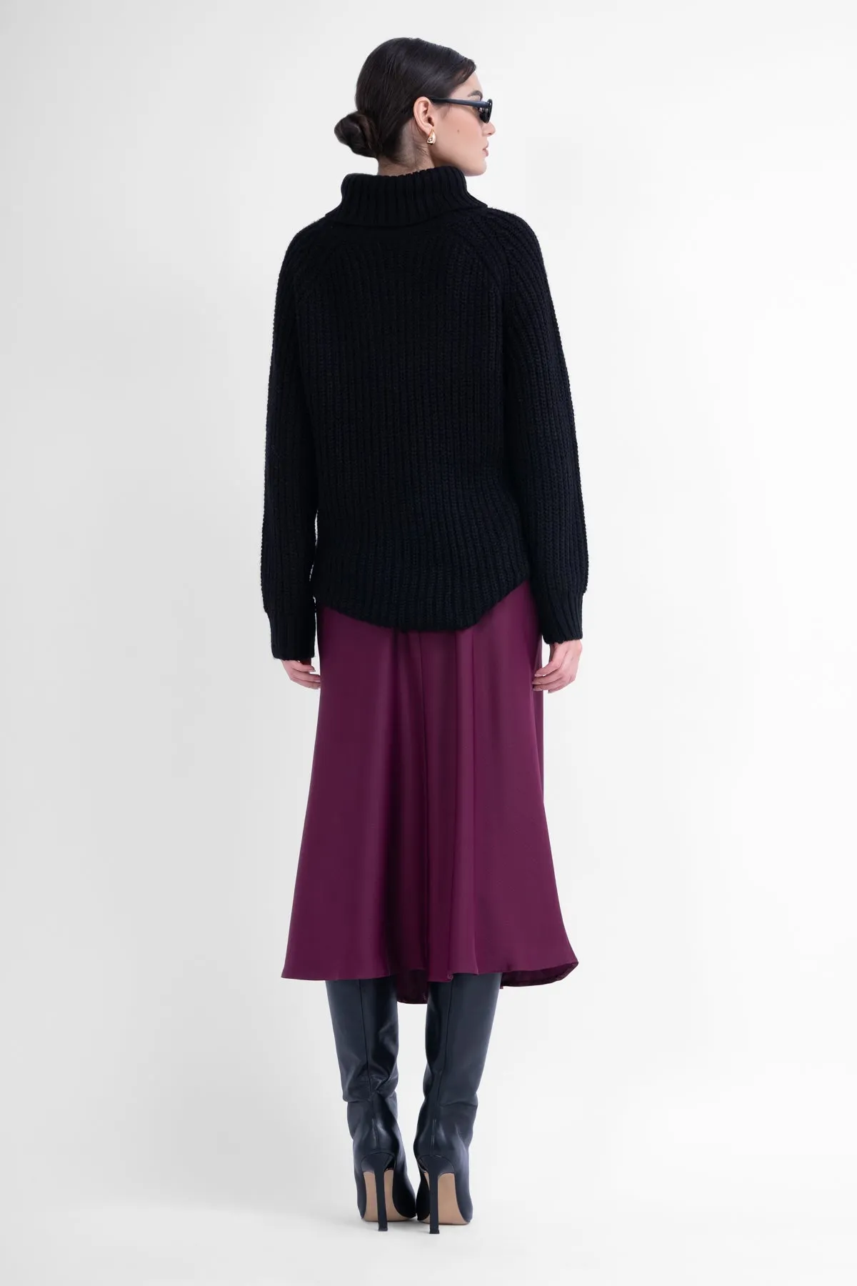 Burgundy Satin Midi Skirt