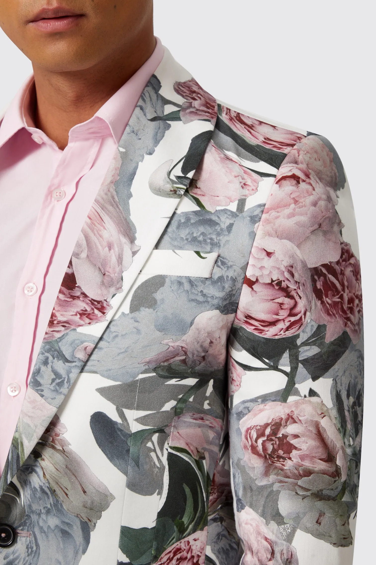 Dali Skinny Fit White Cotton Floral Suit
