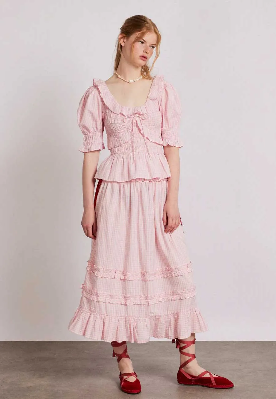 Damson Madder Olivia Ruffle Skirt Pink Gingham