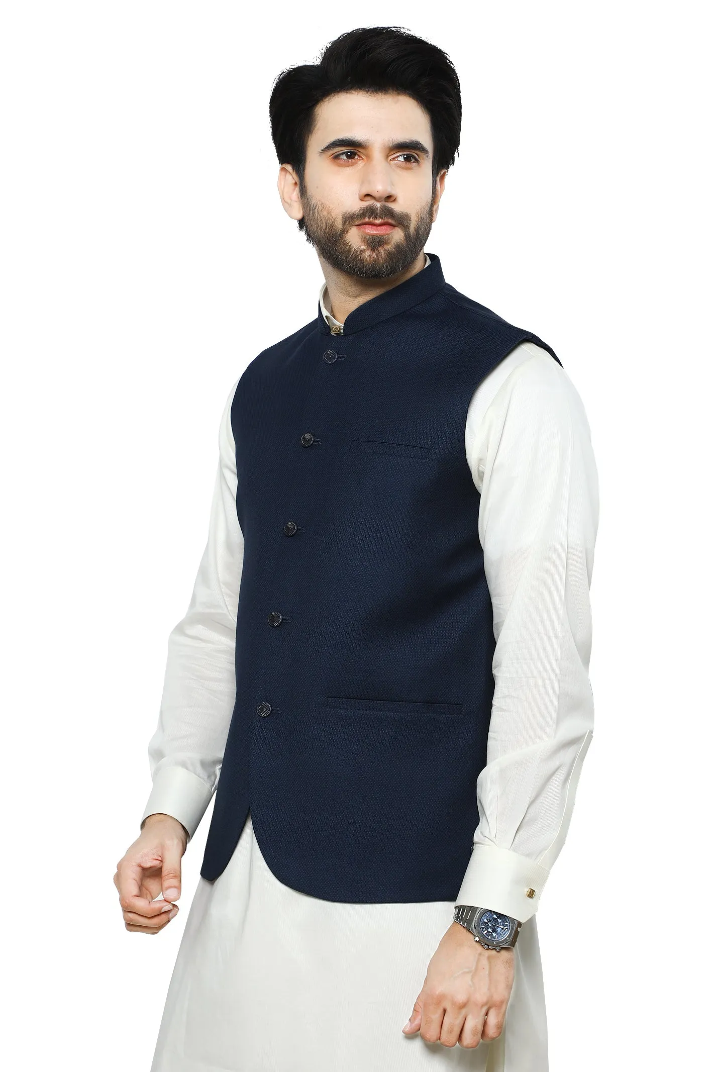 Dark Blue Wash & Wear Waistcoat