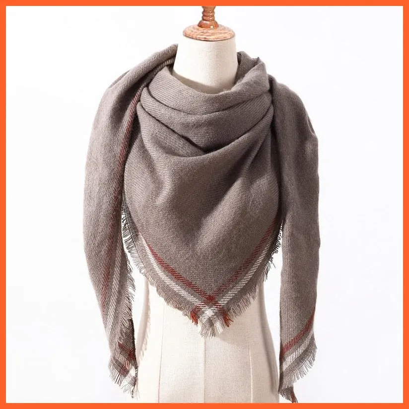 Designer Knitted Women'S Scarf | Plaid Warm Cashmere Luxury Brand Neck Bandana