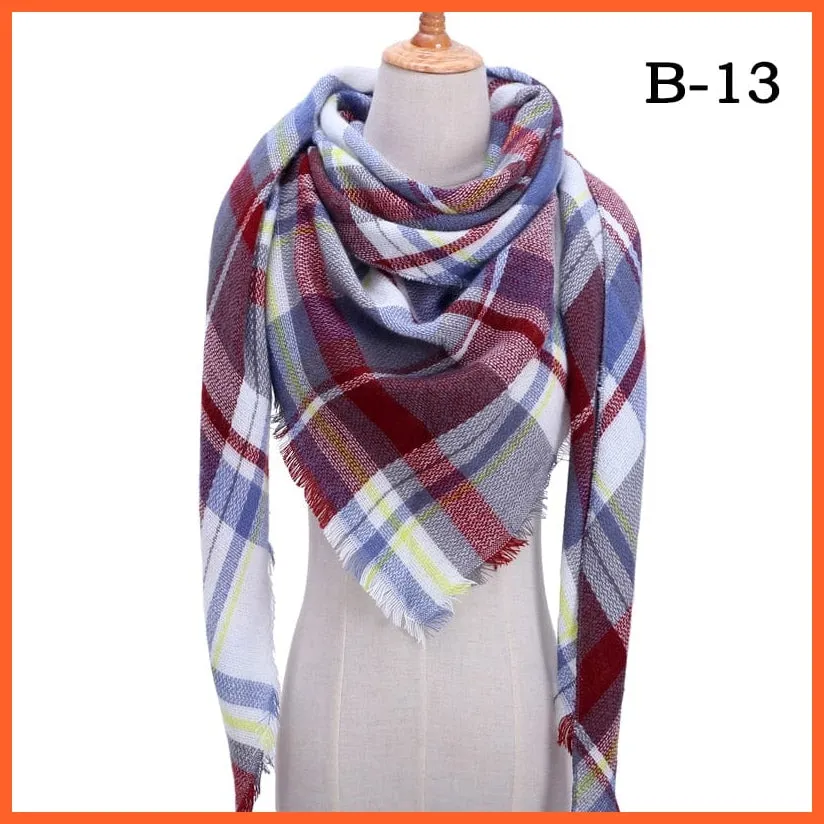 Designer Knitted Women'S Scarf | Plaid Warm Cashmere Luxury Brand Neck Bandana
