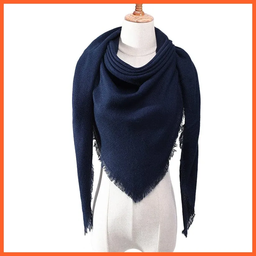 Designer Knitted Women'S Scarf | Plaid Warm Cashmere Luxury Brand Neck Bandana