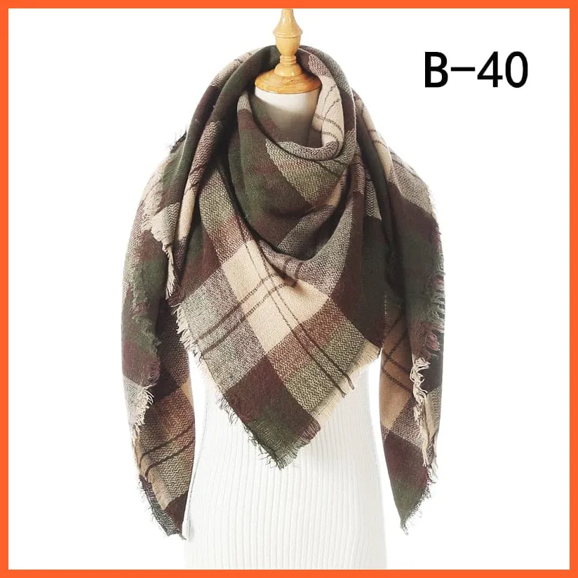 Designer Knitted Women'S Scarf | Plaid Warm Cashmere Luxury Brand Neck Bandana