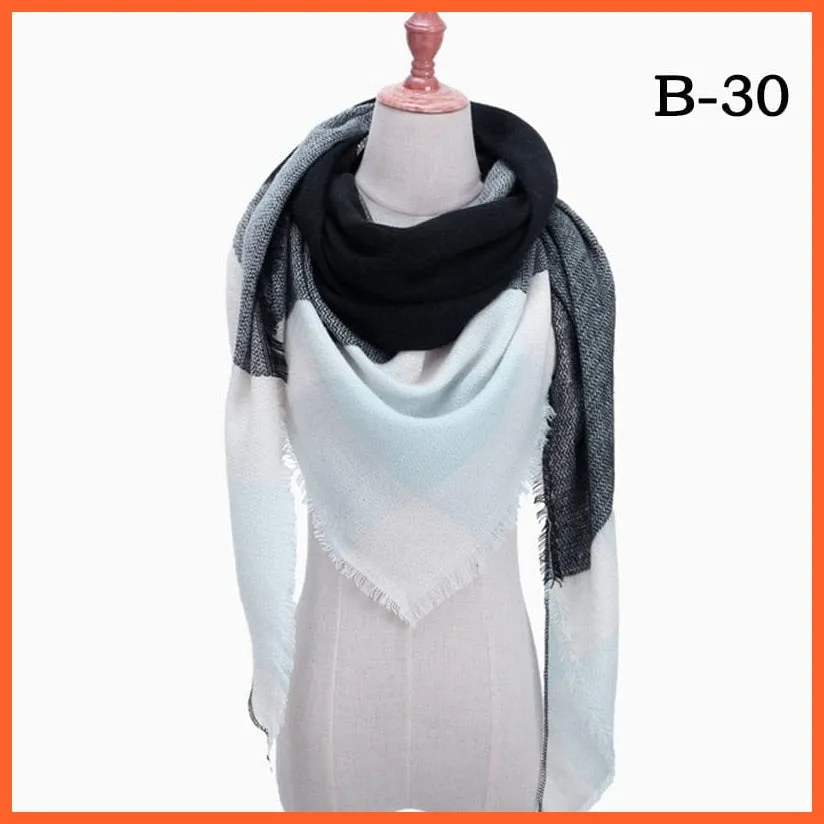 Designer Knitted Women'S Scarf | Plaid Warm Cashmere Luxury Brand Neck Bandana