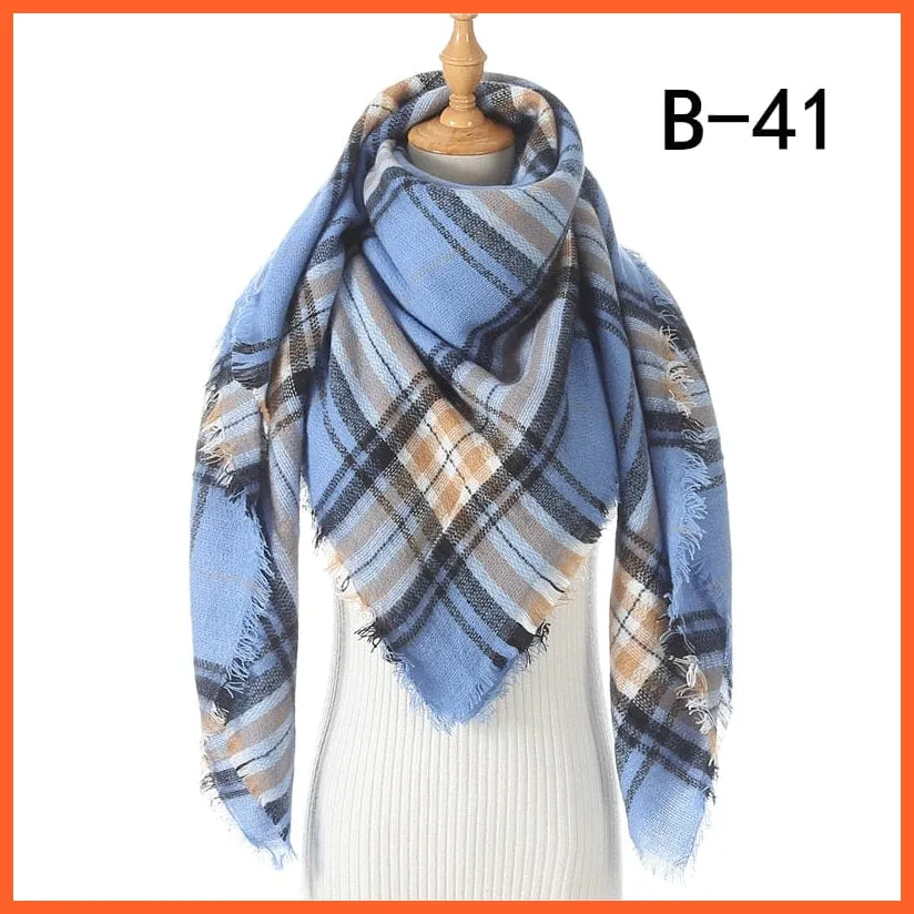 Designer Knitted Women'S Scarf | Plaid Warm Cashmere Luxury Brand Neck Bandana