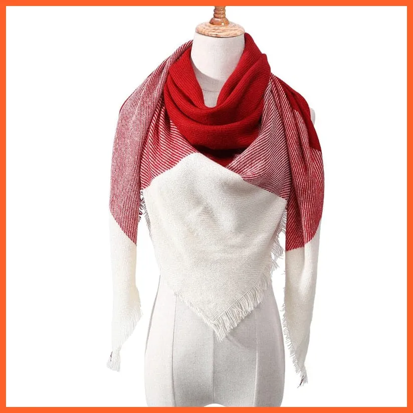 Designer Knitted Women'S Scarf | Plaid Warm Cashmere Luxury Brand Neck Bandana