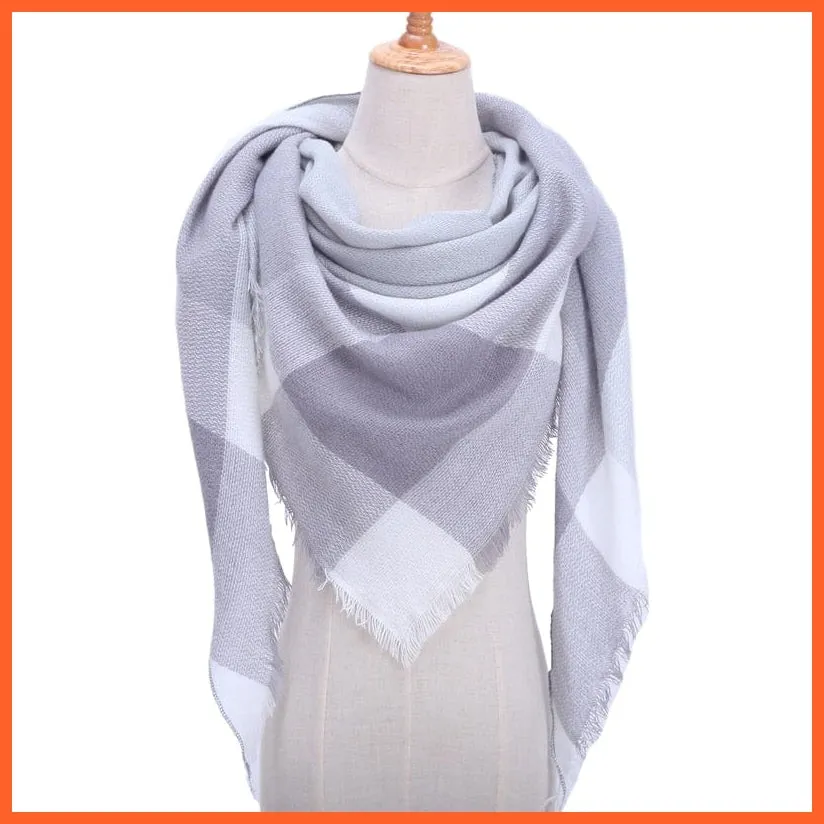 Designer Knitted Women'S Scarf | Plaid Warm Cashmere Luxury Brand Neck Bandana