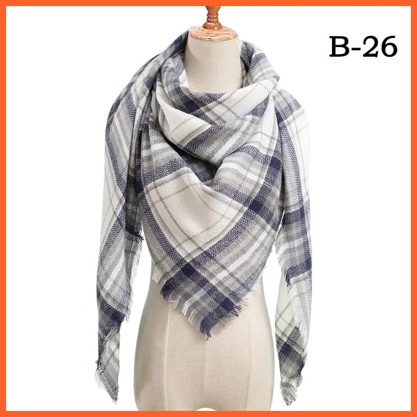 Designer Knitted Women'S Scarf | Plaid Warm Cashmere Luxury Brand Neck Bandana