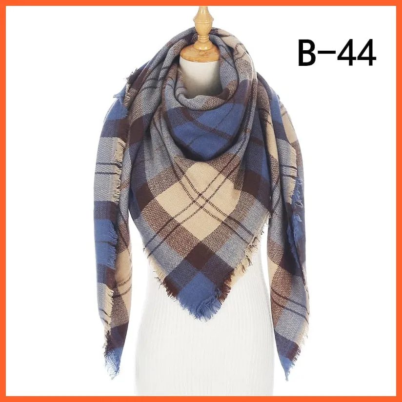 Designer Knitted Women'S Scarf | Plaid Warm Cashmere Luxury Brand Neck Bandana