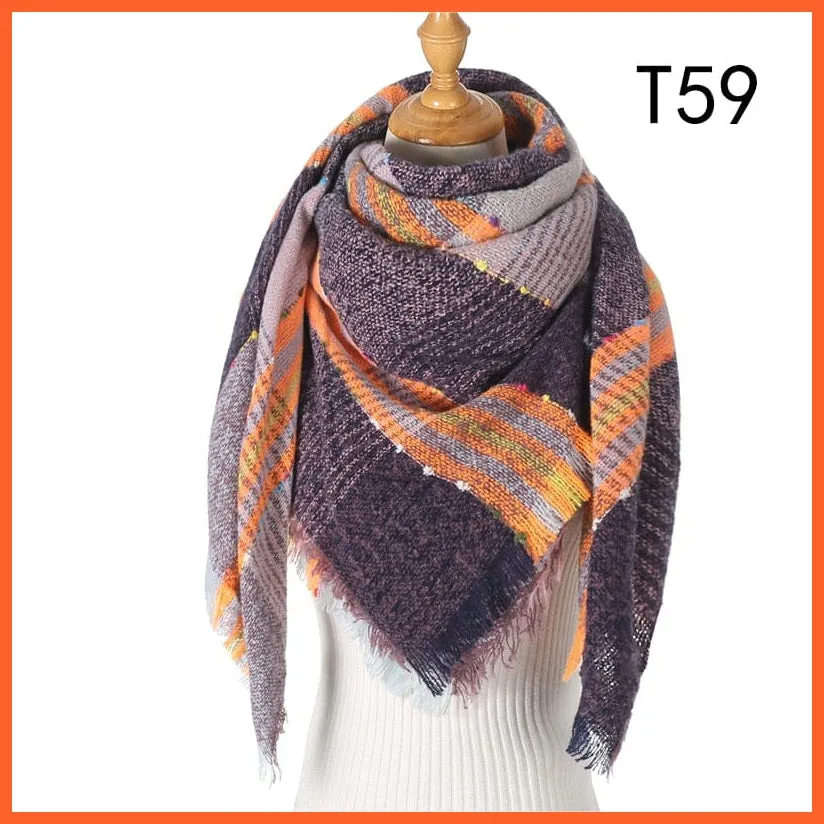 Designer Knitted Women'S Scarf | Plaid Warm Cashmere Luxury Brand Neck Bandana