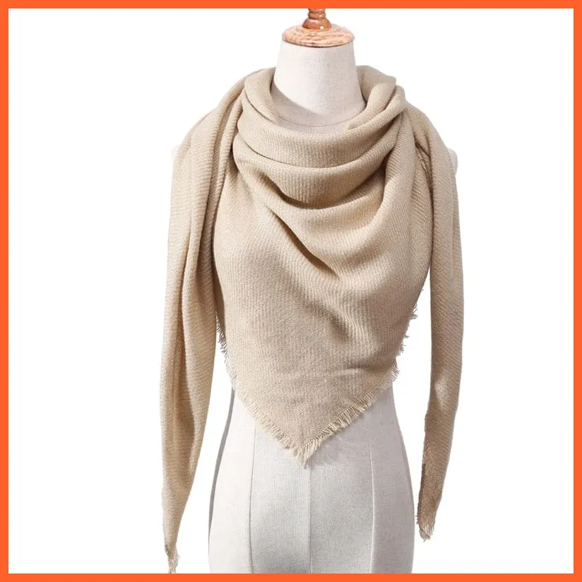 Designer Knitted Women'S Scarf | Plaid Warm Cashmere Luxury Brand Neck Bandana