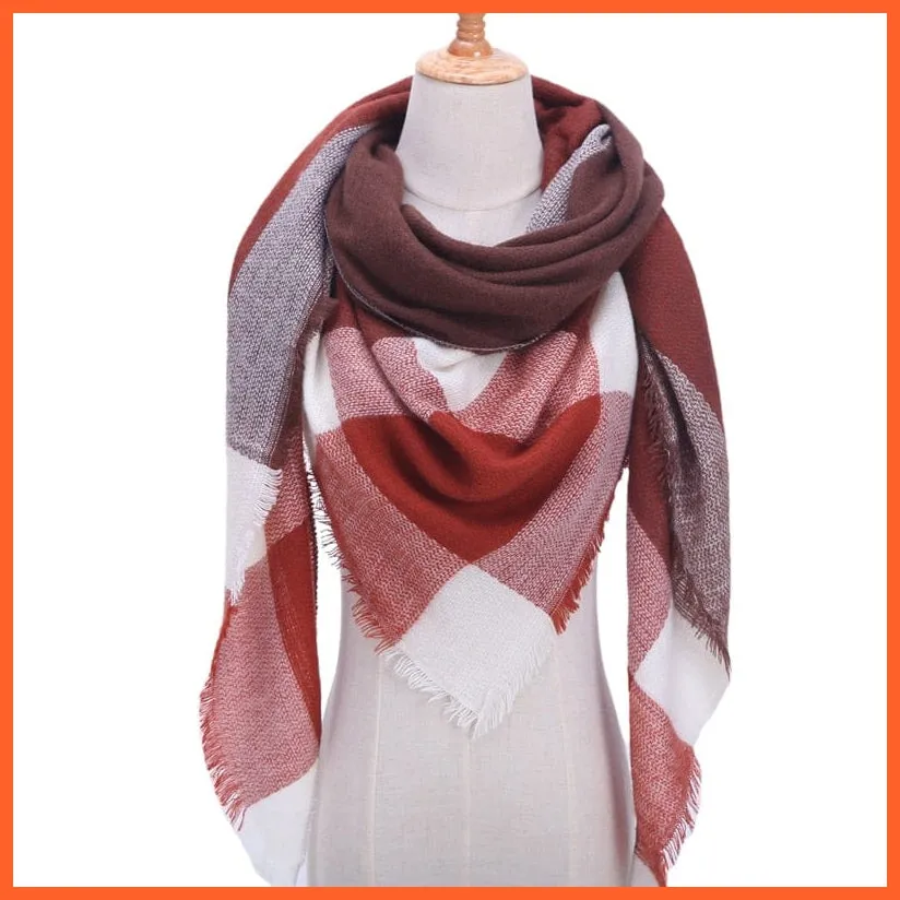 Designer Knitted Women'S Scarf | Plaid Warm Cashmere Luxury Brand Neck Bandana