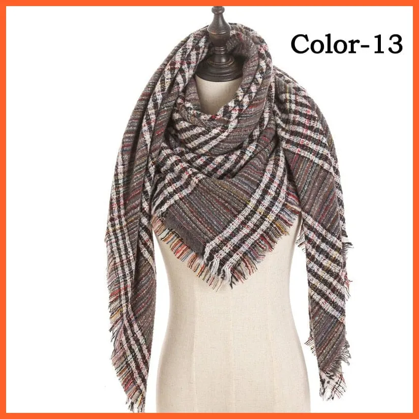 Designer Knitted Women'S Scarf | Plaid Warm Cashmere Luxury Brand Neck Bandana