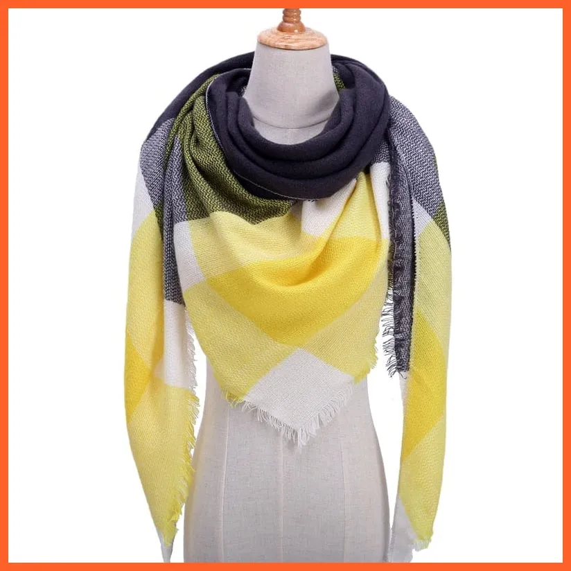 Designer Knitted Women'S Scarf | Plaid Warm Cashmere Luxury Brand Neck Bandana