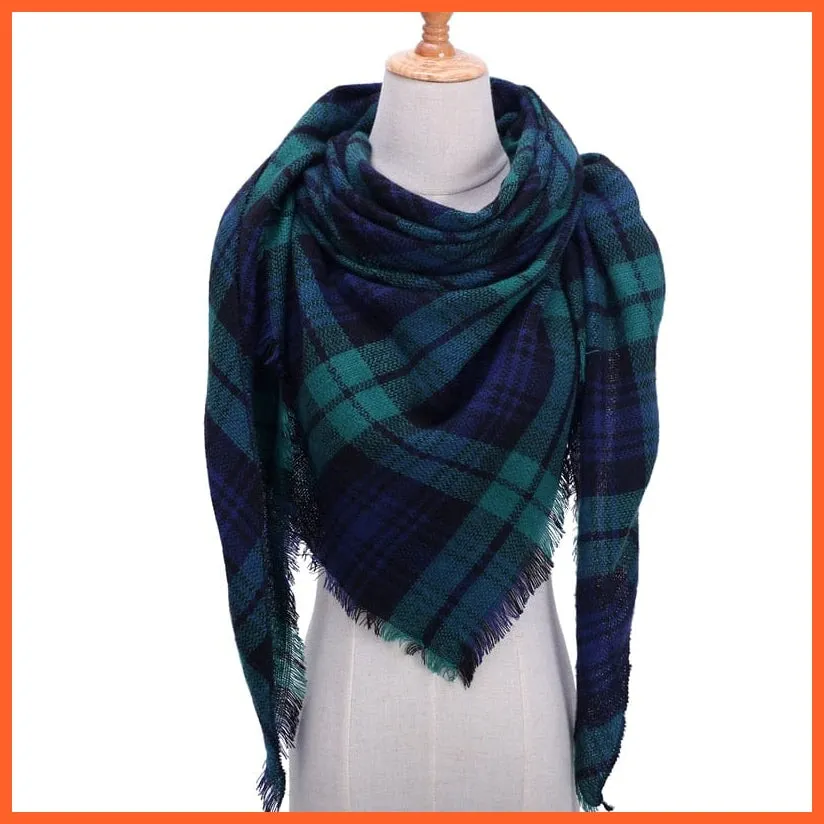 Designer Knitted Women'S Scarf | Plaid Warm Cashmere Luxury Brand Neck Bandana