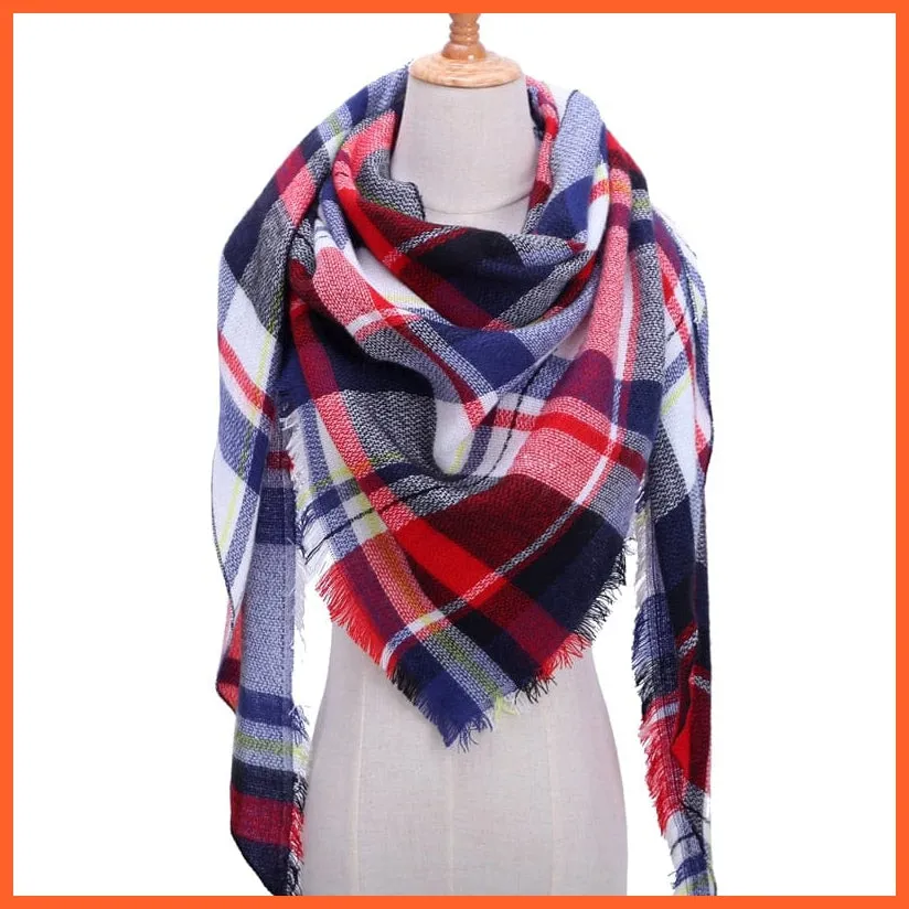 Designer Knitted Women'S Scarf | Plaid Warm Cashmere Luxury Brand Neck Bandana
