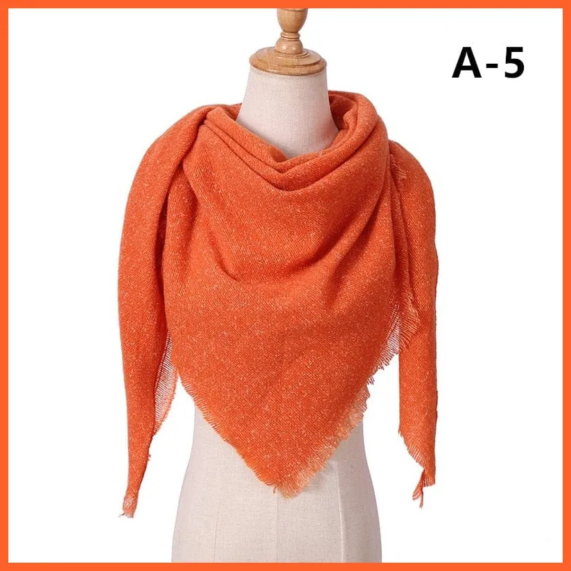 Designer Knitted Women'S Scarf | Plaid Warm Cashmere Luxury Brand Neck Bandana