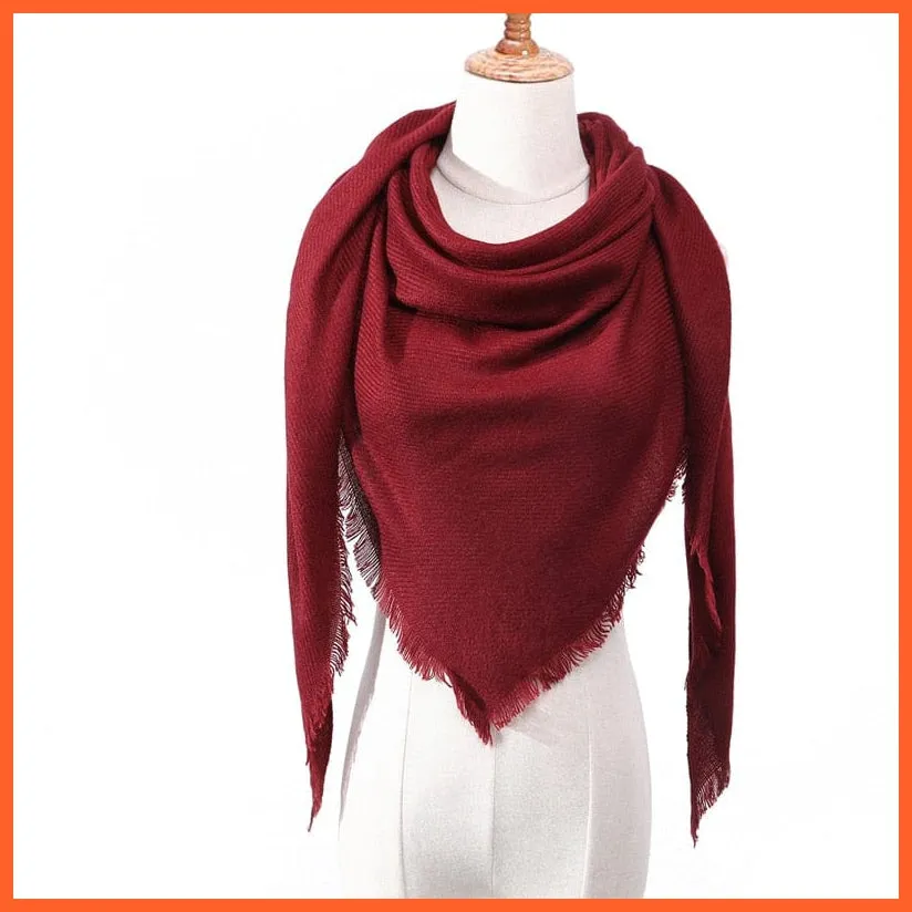 Designer Knitted Women'S Scarf | Plaid Warm Cashmere Luxury Brand Neck Bandana