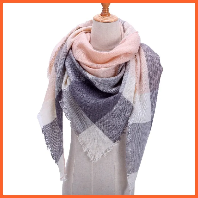 Designer Knitted Women'S Scarf | Plaid Warm Cashmere Luxury Brand Neck Bandana