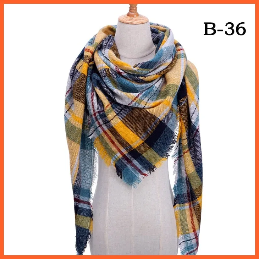 Designer Knitted Women'S Scarf | Plaid Warm Cashmere Luxury Brand Neck Bandana