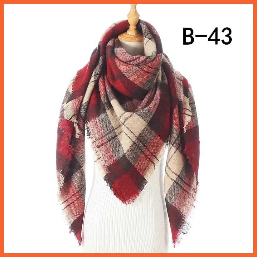 Designer Knitted Women'S Scarf | Plaid Warm Cashmere Luxury Brand Neck Bandana
