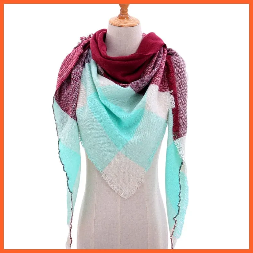 Designer Knitted Women'S Scarf | Plaid Warm Cashmere Luxury Brand Neck Bandana
