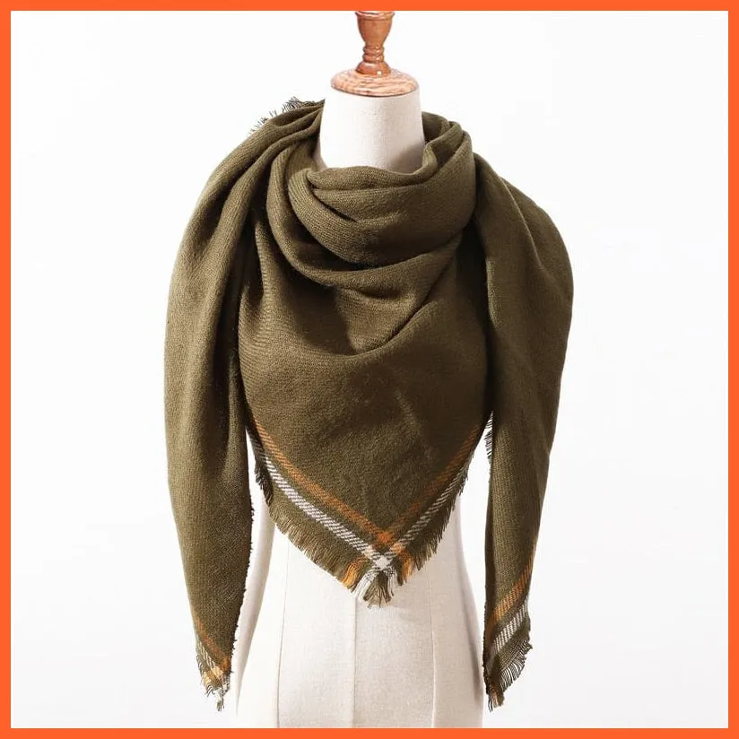 Designer Knitted Women'S Scarf | Plaid Warm Cashmere Luxury Brand Neck Bandana
