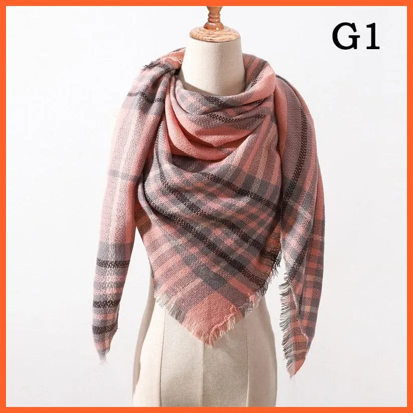 Designer Knitted Women'S Scarf | Plaid Warm Cashmere Luxury Brand Neck Bandana