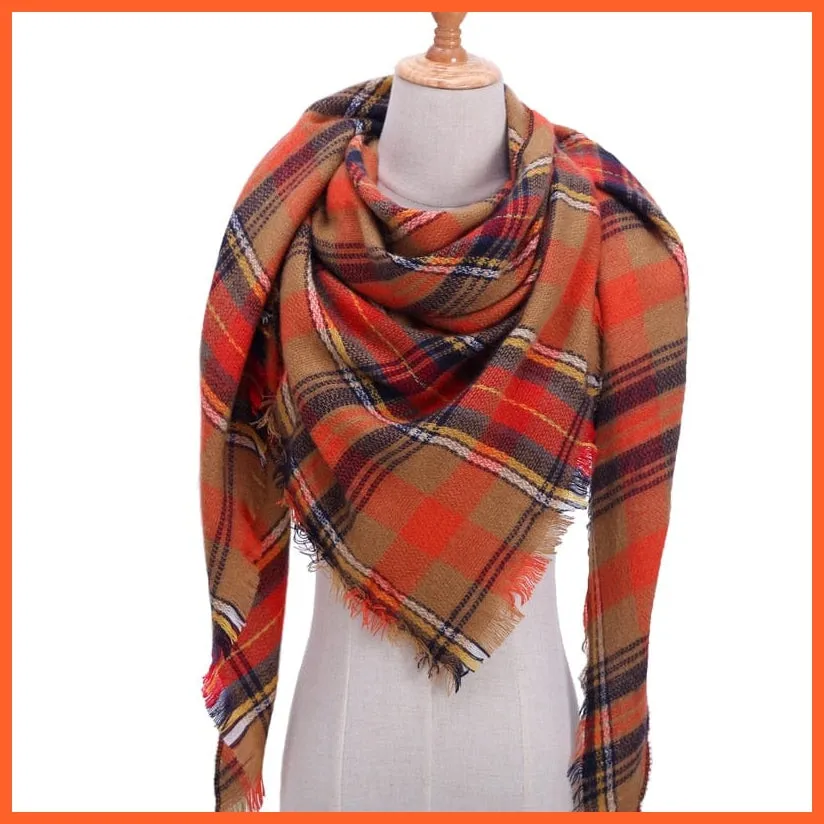 Designer Knitted Women'S Scarf | Plaid Warm Cashmere Luxury Brand Neck Bandana