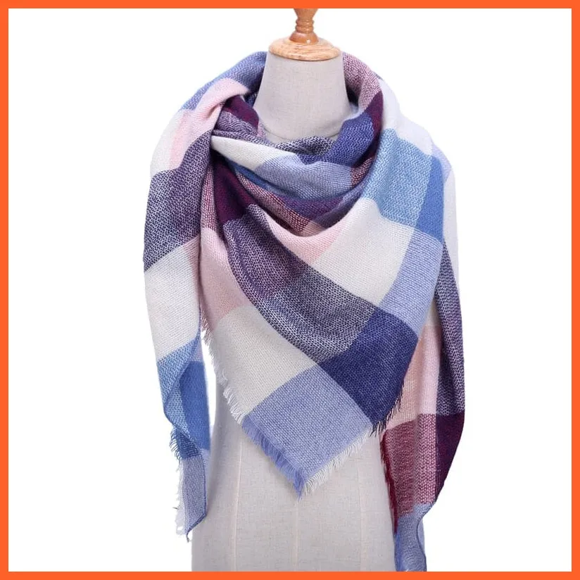 Designer Knitted Women'S Scarf | Plaid Warm Cashmere Luxury Brand Neck Bandana