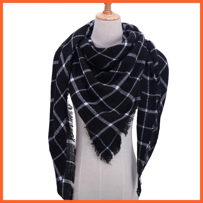 Designer Knitted Women'S Scarf | Plaid Warm Cashmere Luxury Brand Neck Bandana