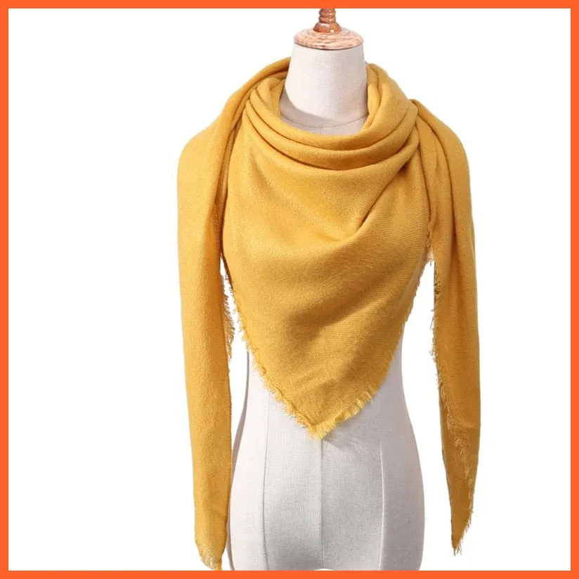 Designer Knitted Women'S Scarf | Plaid Warm Cashmere Luxury Brand Neck Bandana