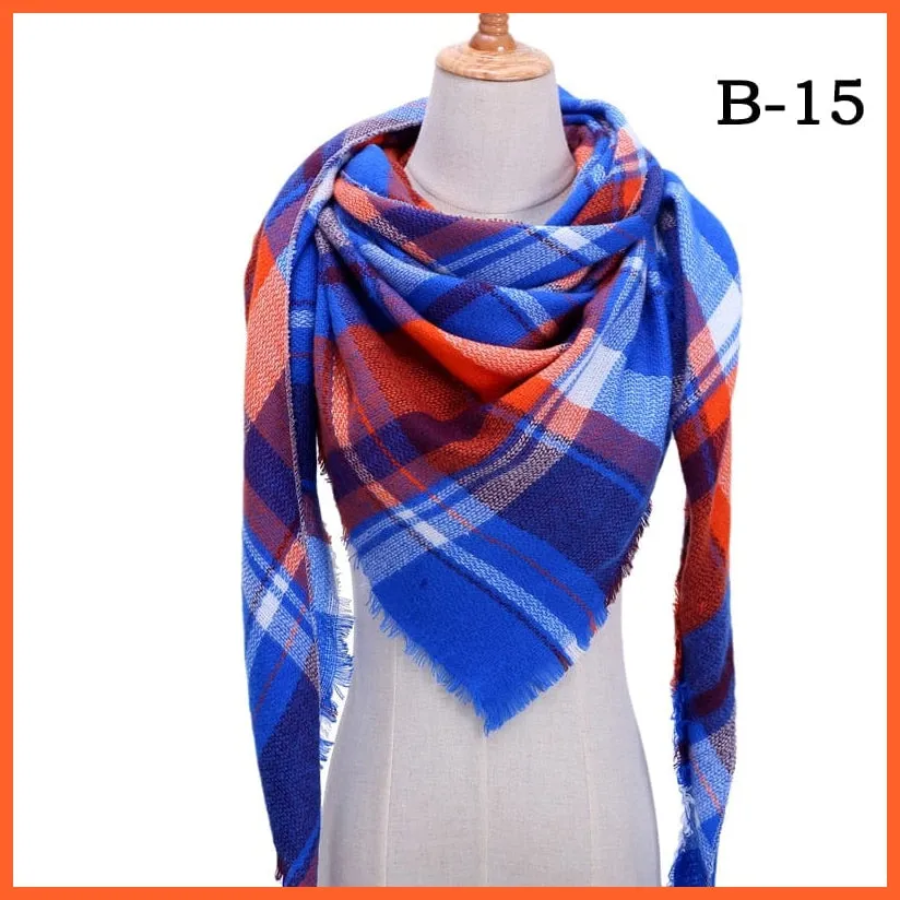 Designer Knitted Women'S Scarf | Plaid Warm Cashmere Luxury Brand Neck Bandana