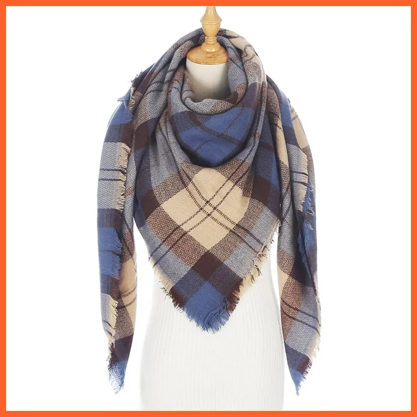 Designer Knitted Women'S Scarf | Plaid Warm Cashmere Luxury Brand Neck Bandana
