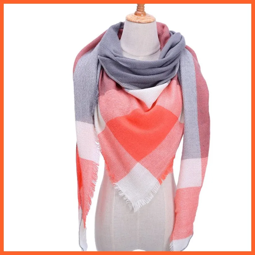 Designer Knitted Women'S Scarf | Plaid Warm Cashmere Luxury Brand Neck Bandana
