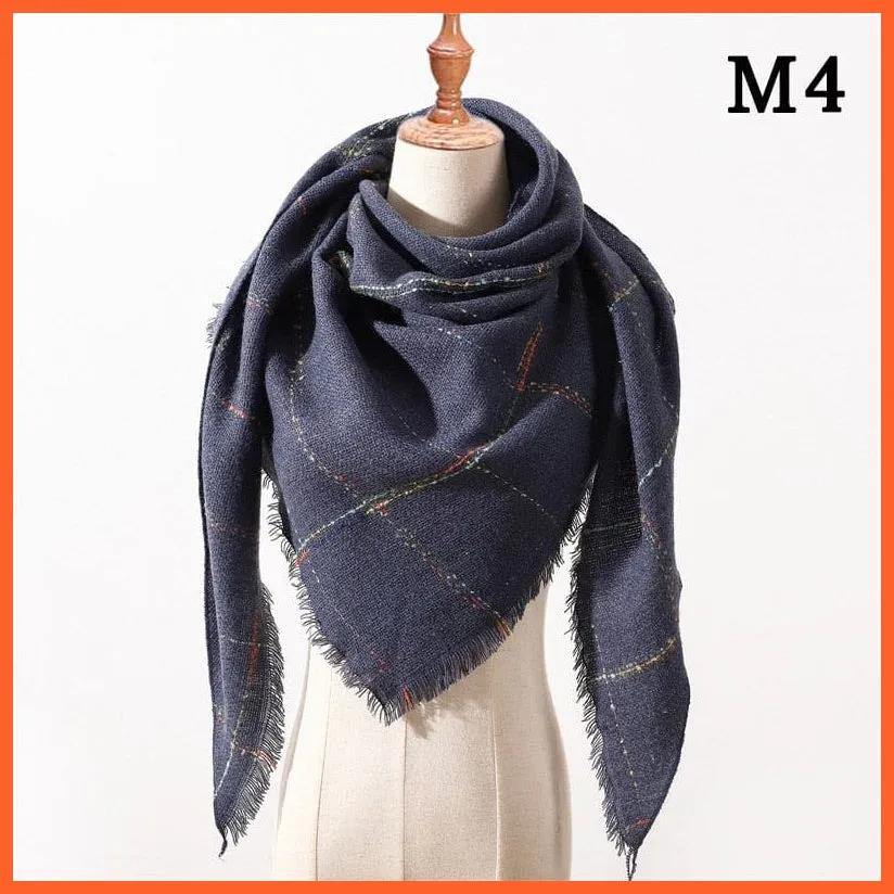 Designer Knitted Women'S Scarf | Plaid Warm Cashmere Luxury Brand Neck Bandana