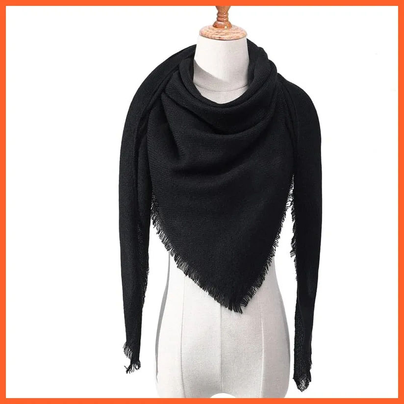Designer Knitted Women'S Scarf | Plaid Warm Cashmere Luxury Brand Neck Bandana