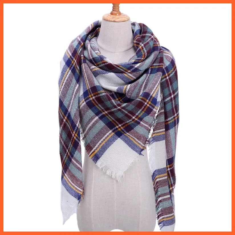 Designer Knitted Women'S Scarf | Plaid Warm Cashmere Luxury Brand Neck Bandana