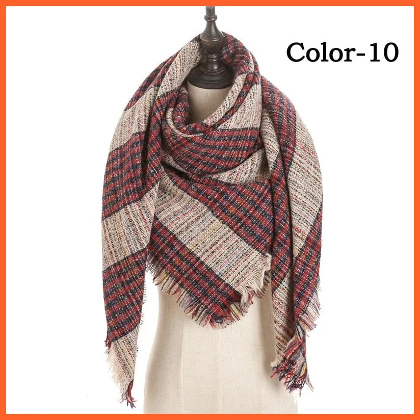 Designer Knitted Women'S Scarf | Plaid Warm Cashmere Luxury Brand Neck Bandana