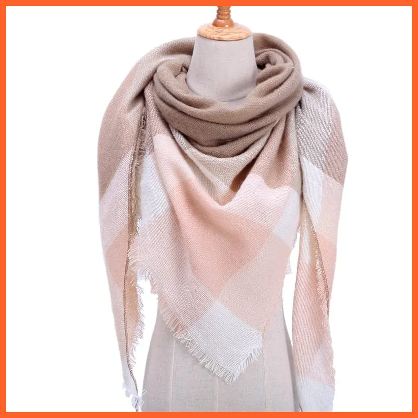 Designer Knitted Women'S Scarf | Plaid Warm Cashmere Luxury Brand Neck Bandana
