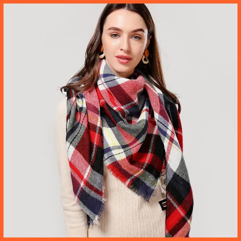 Designer Knitted Women'S Scarf | Plaid Warm Cashmere Luxury Brand Neck Bandana