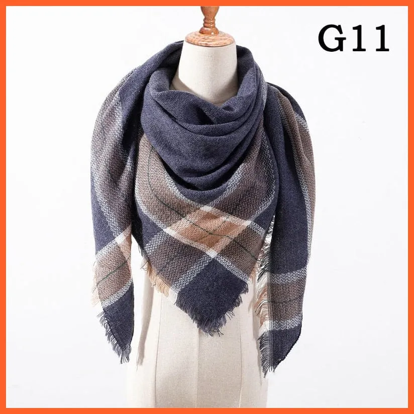 Designer Knitted Women'S Scarf | Plaid Warm Cashmere Luxury Brand Neck Bandana