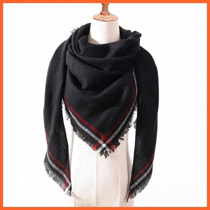 Designer Knitted Women'S Scarf | Plaid Warm Cashmere Luxury Brand Neck Bandana