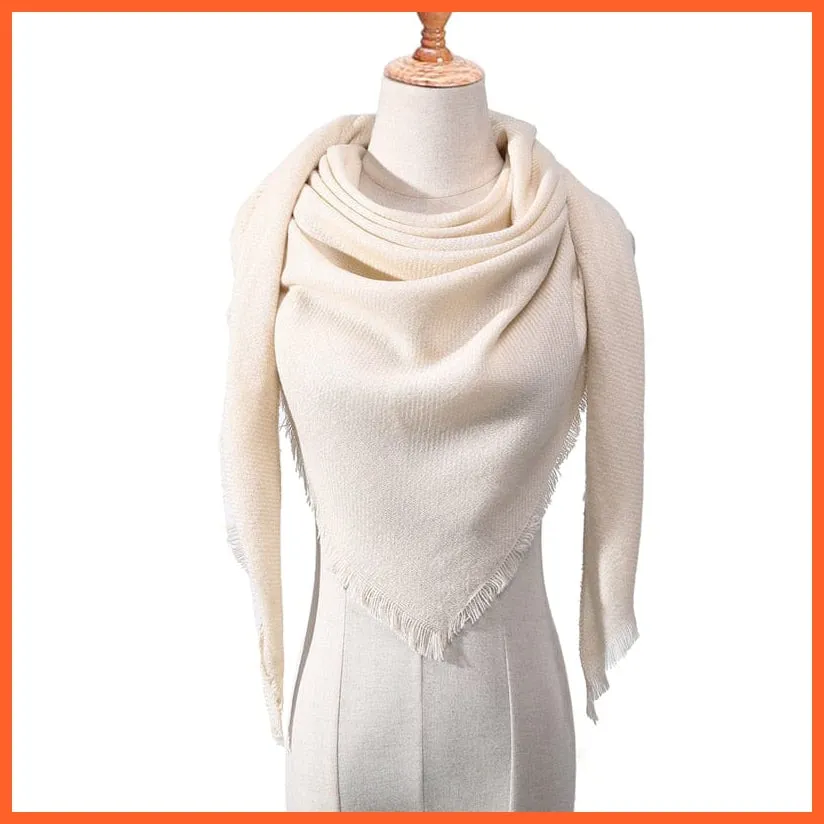 Designer Knitted Women'S Scarf | Plaid Warm Cashmere Luxury Brand Neck Bandana