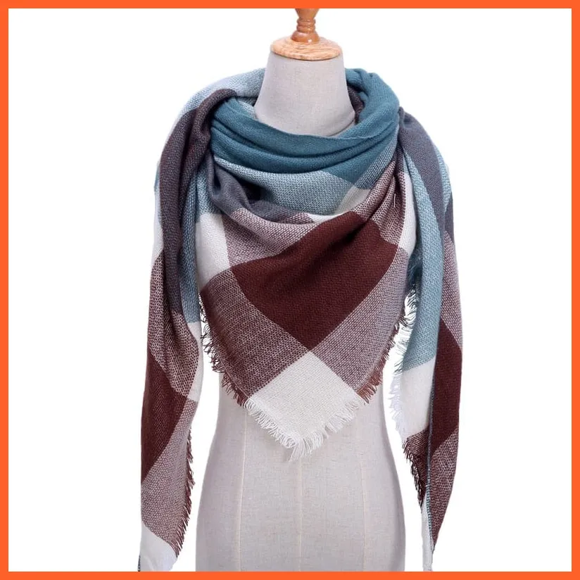 Designer Knitted Women'S Scarf | Plaid Warm Cashmere Luxury Brand Neck Bandana