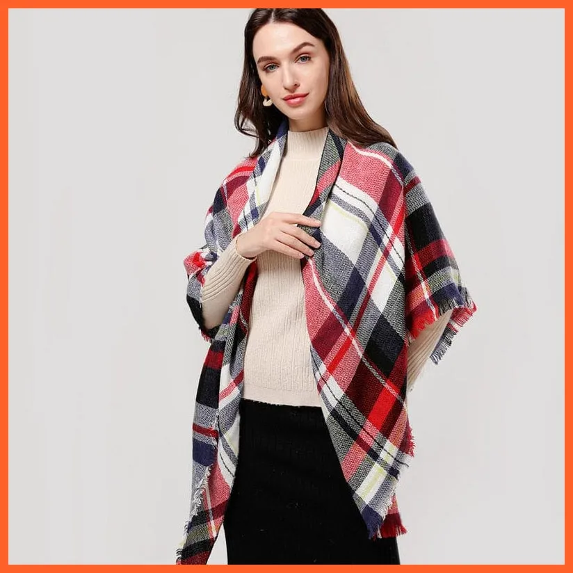 Designer Knitted Women'S Scarf | Plaid Warm Cashmere Luxury Brand Neck Bandana