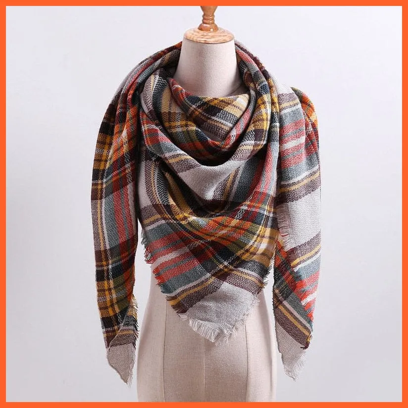 Designer Knitted Women'S Scarf | Plaid Warm Cashmere Luxury Brand Neck Bandana